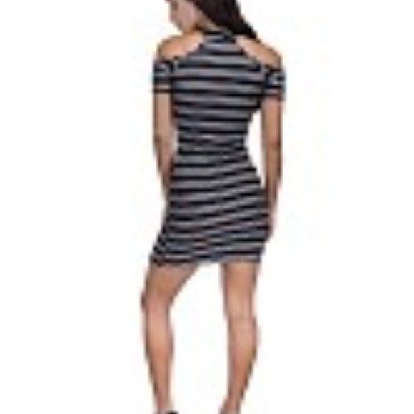 NWT Black & White Cotton Blend Striped Bodycon Dress - Picture 4 of 5
